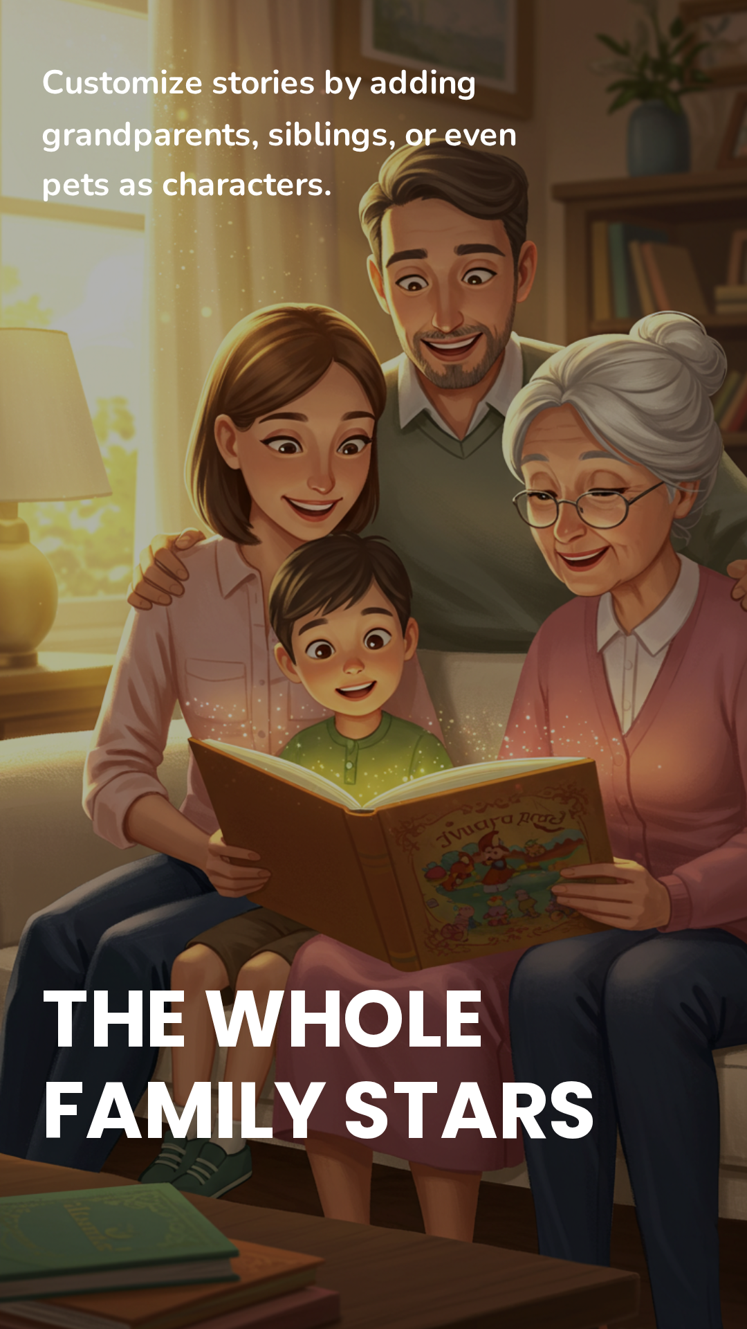 The Whole Family Stars - Customize stories by adding grandparents, siblings, or even pets as characters